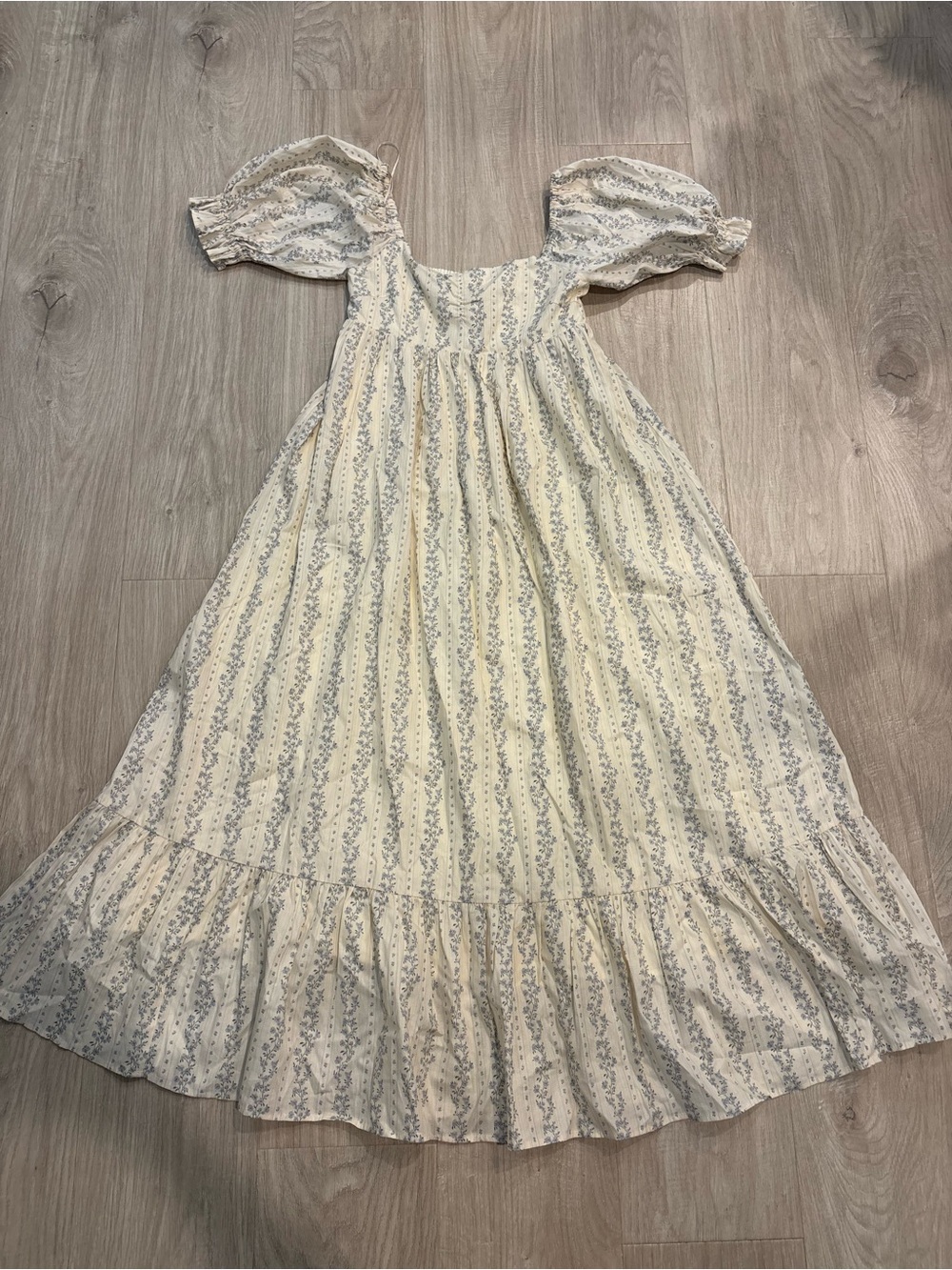 Noralee Cream Maxi Dress with Light Blue Floral Stripe